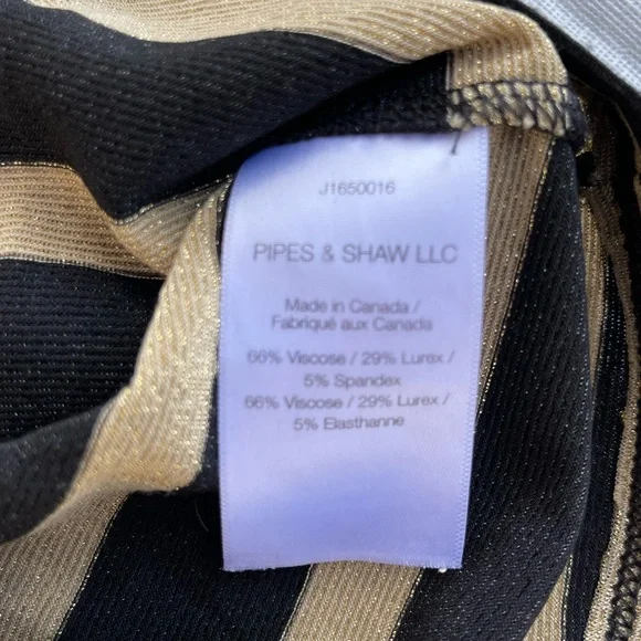 Veronica Beard Jeans Black & Metallic Gold Striped Turtleneck Size Medium - Picture 6 of 6
